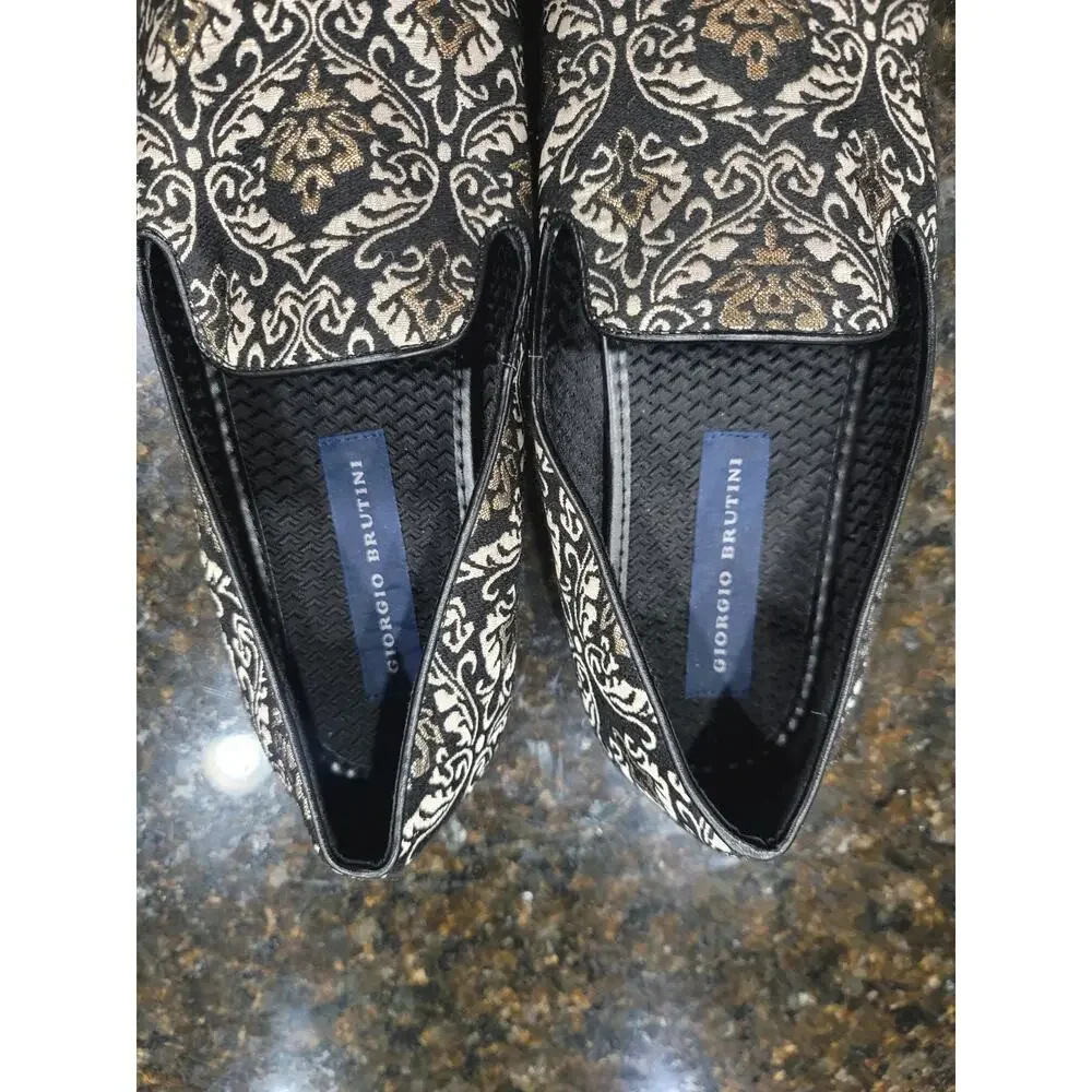Giorgio Brutini Loafer Shoes Mens Size 11M Black Paisley Print Round Toe Slip On